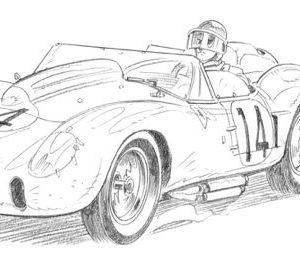 Dessin Le Mans 1958 - Reproduction 40x50 cm