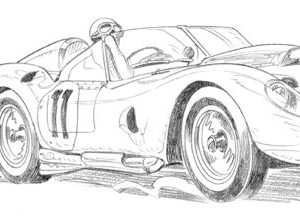 Dessin Le Mans 1960 - Reproduction 30x40 cm