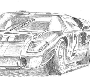Dessin Le Mans 1966 - Reproduction 40x50 cm