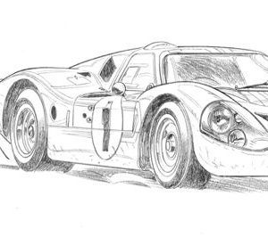 Dessin Le Mans 1967 - Reproduction 40x50 cm